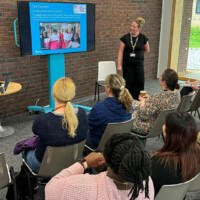 Associate Professors of Teaching and Learning Alison Power and Emma Whewell are pictured during the Care and Compassion Conference 2024 giving a masterclass about education and technology.
