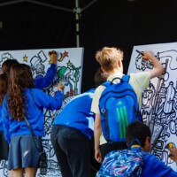 STEAM Northants guests have a go at colouring in street art with LemonPops Academy