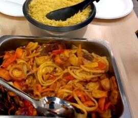 Rice and a vegetable meal in two bowls