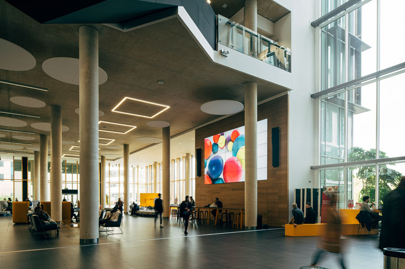 Main foyer of Learning Hub at the University of Northampton.