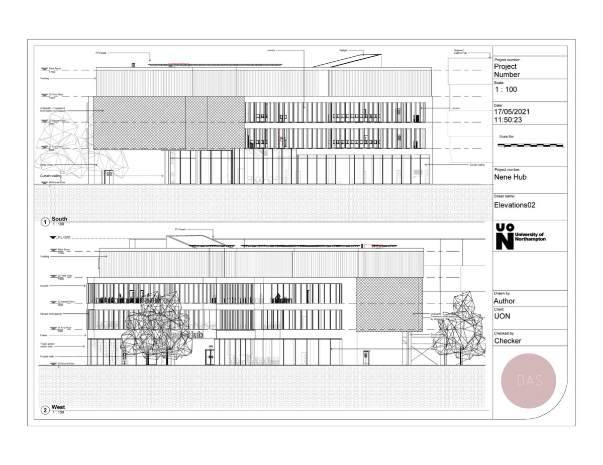 South and West Elevations for Centre For Excellence In Built Environment