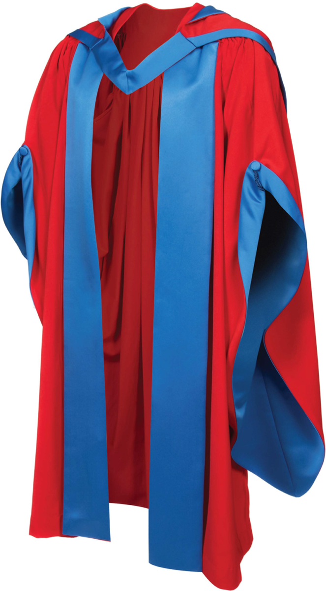 Doctor of Philosophy graduation gown from the front