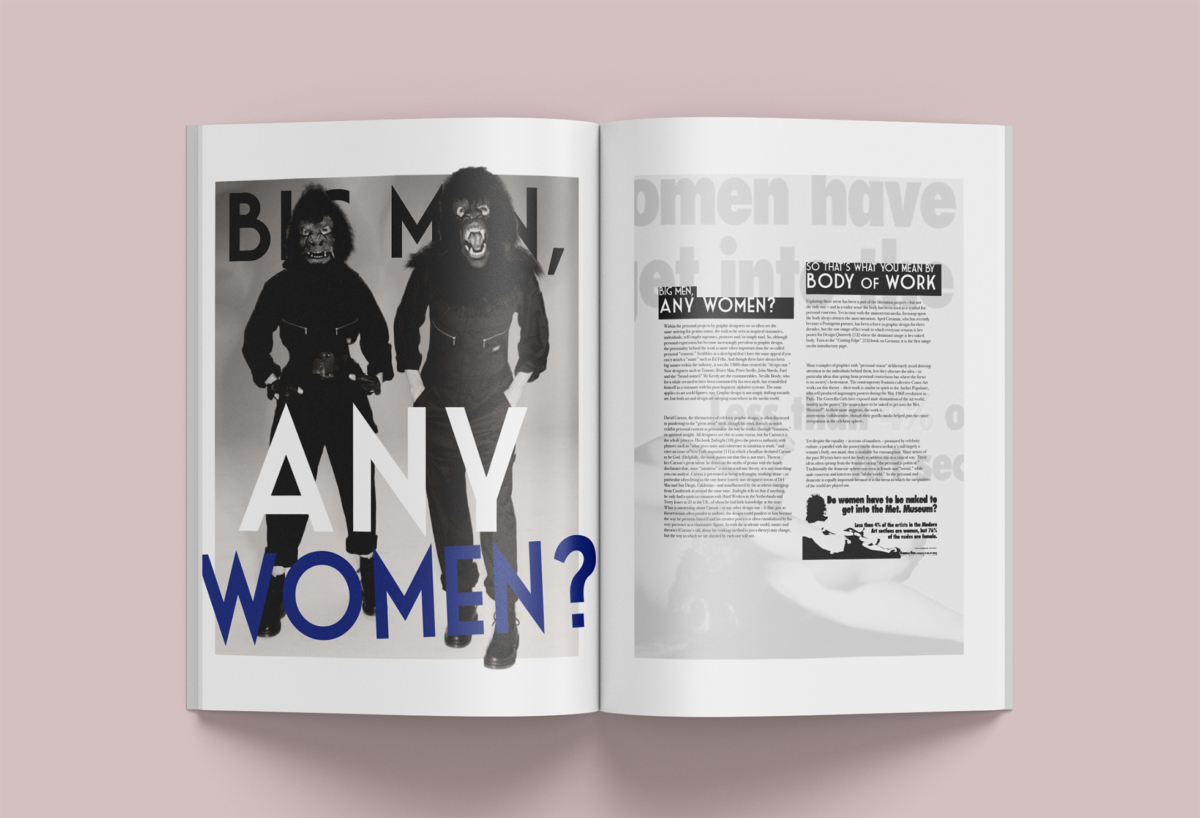 Magazine spread with title Big Men, Any women?