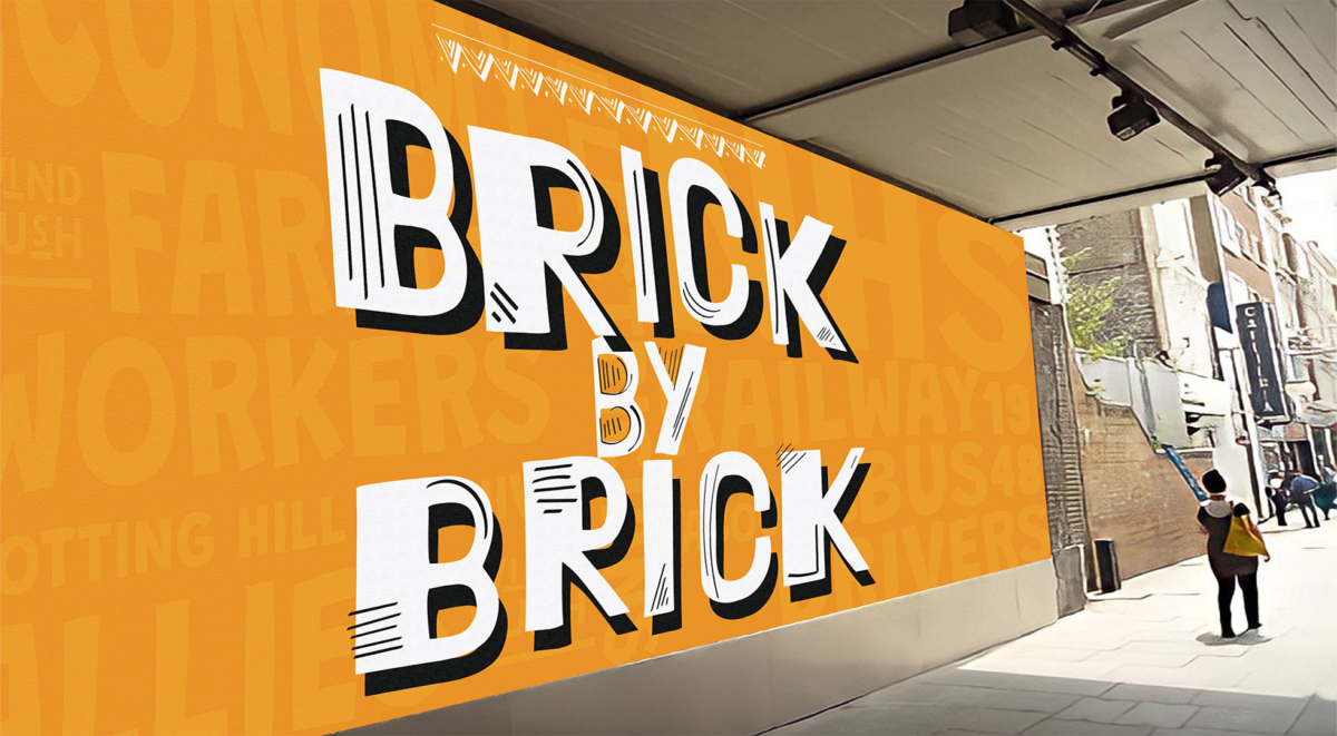 'Brick By Brick' on yellow background