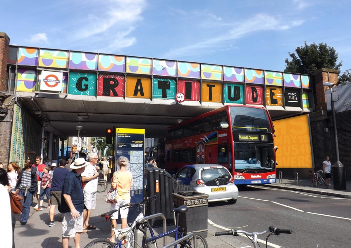 Gratitude displayed across Ladbroke Grove bridge