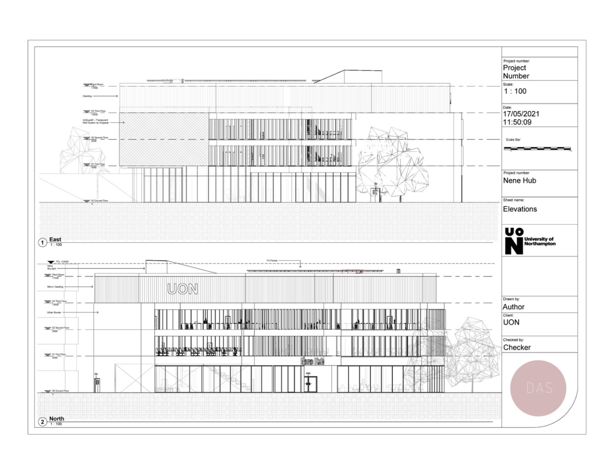 East and North Elevations for Centre For Excellence In Built Environment