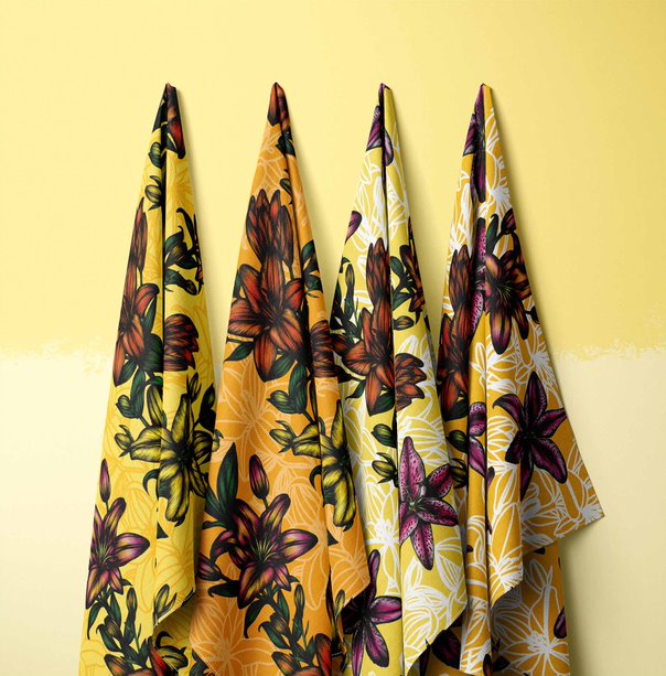 Sunset Lily Collection of hanging fabrics