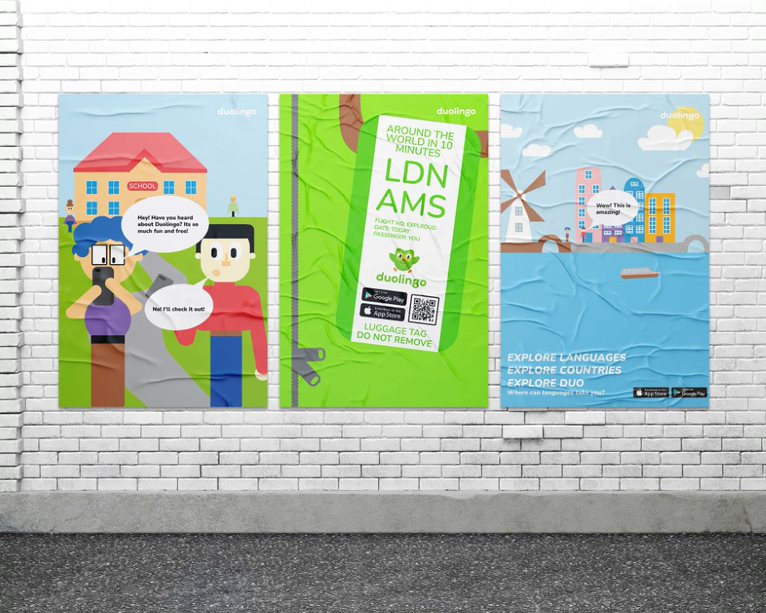 An example how the three poster concept works, showcased around cities.