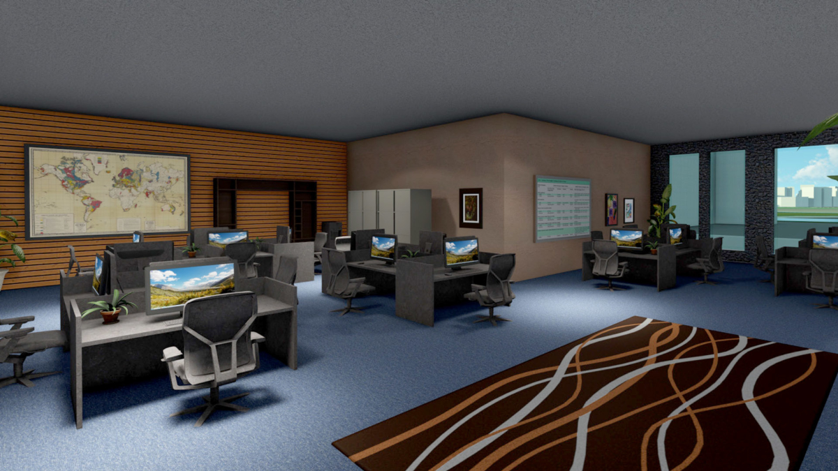 Computer render showing a proposed working area with the University Gateway.