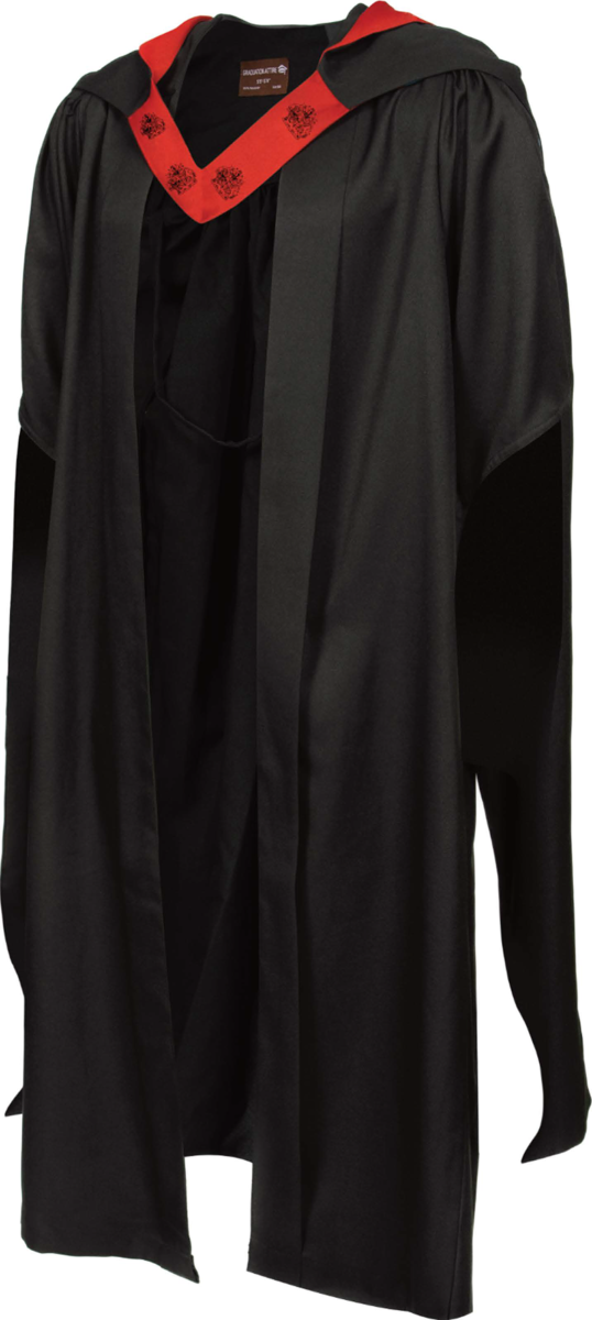 Master of Art graduation gown from the front