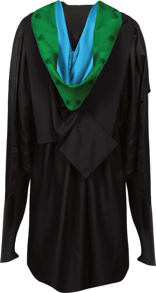 Master of Law graduation gown from the back