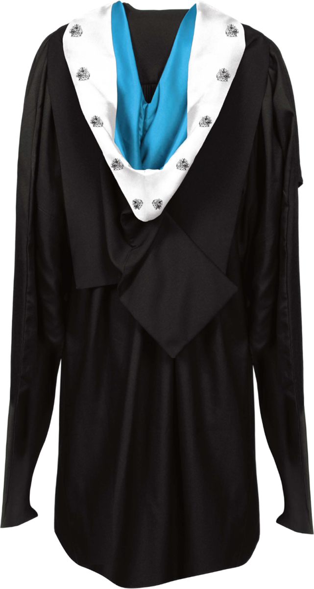 Master of Science graduation gown from the back