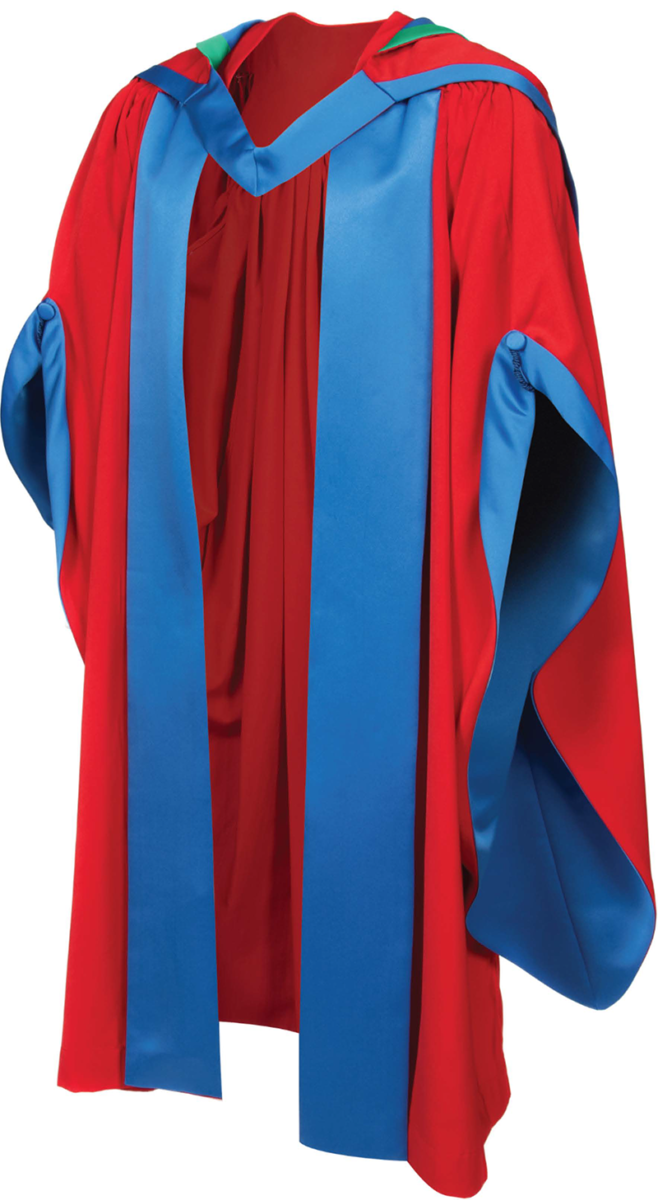 Professional Doctorate graduation gown from the front