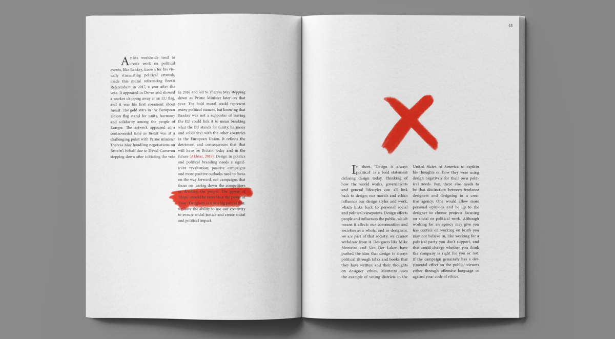 Open Book with parts of the text highlighted and an image of a red voting cross.