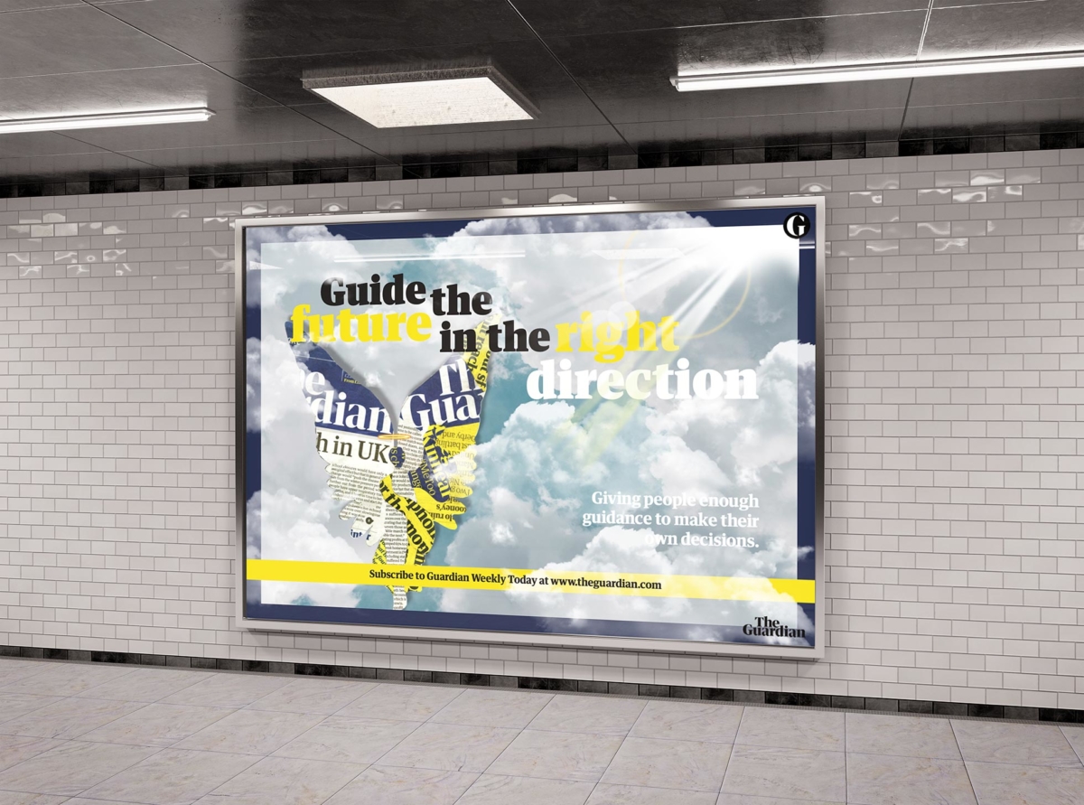 A photo of a billboard in a underground train station